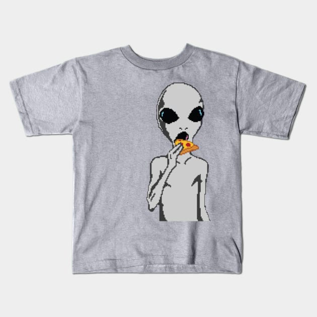 Alien eat pizza Kids T-Shirt by cristianvan